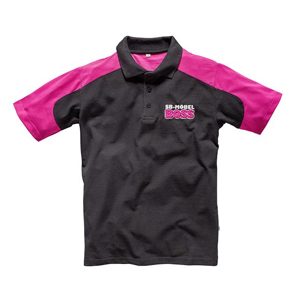 Herren-Poloshirt, "BOSS Möbel", halber Arm, Besatz magenta
